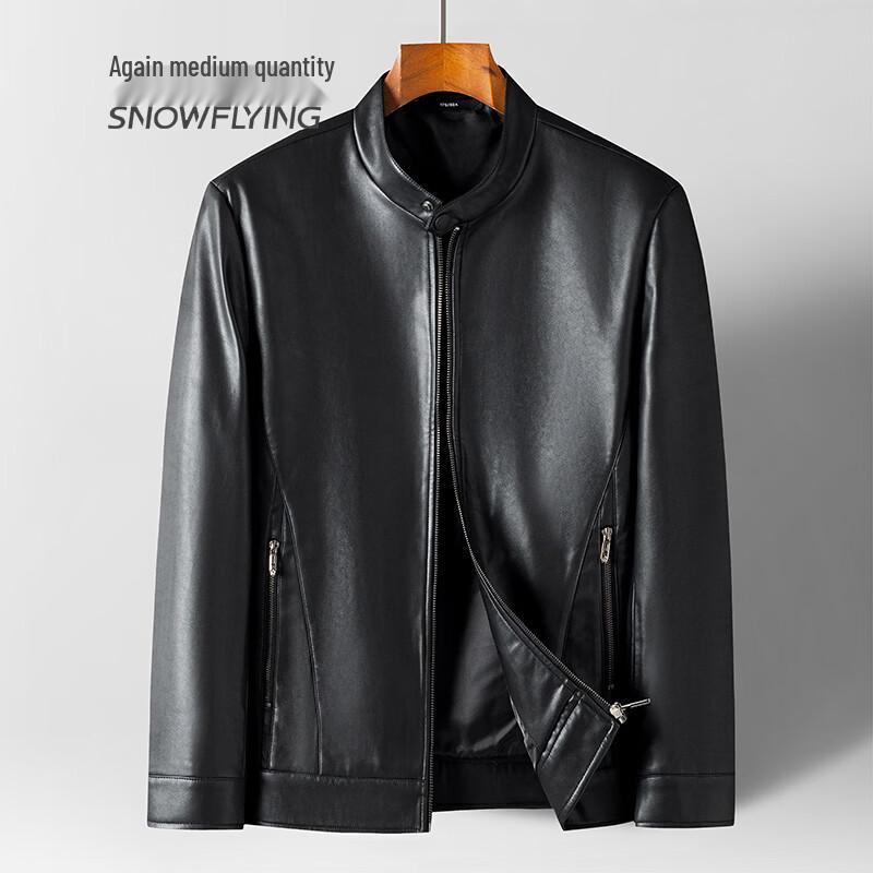 

SNOWFLYING Men s Stand-Collar Faux Leather Jacket L