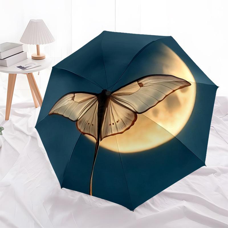 1pc Butterfly Moonlight Automatic Folding Umbrella - Compact Travel Umbrella with Auto Open/Close 8-Rib Heavy-Duty Shaft for Women/Men -l044