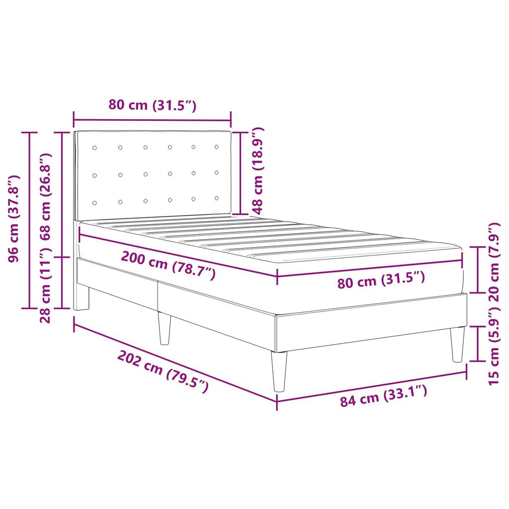 Bed Frame with Mattress and Headboard Blue 80 x 200 cm Fabric