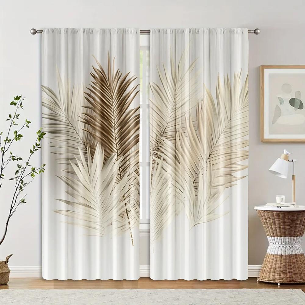 

2 шт., Ткань для штор Пружинные шторы и портьеры Коричневый Пальмовый Полиэстер (без удилища) Украшения для дома для спальни, гостиной 29x65in(75x166cm)