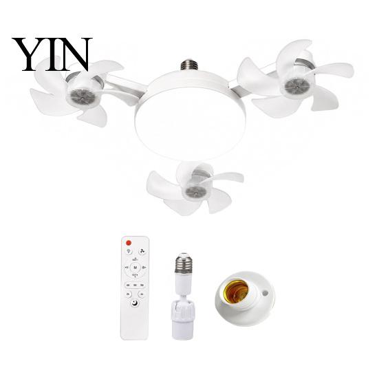 E27 Socket Fan 3/4/5 Blade Ceiling with Light & Remote Control, 2-in-1 Silent LED Drone Compact Ventilation Lamp Foldable Blades, 3-Speed Dimmable for