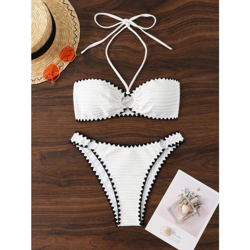 

Купальники Белый 2-х частей купальник без бретелек для женщин сексуальный бандо спинки бикини комплект шнуровка пэчворк купальный костюм 2025 Новый L