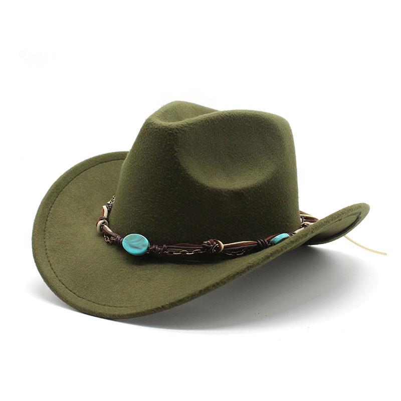 Jewel Cowboy Hat Woolen Curl Top Hat Ethnic Style Curved Brim Top Hat Tibetan Travel Hat Western Cowboy Hat