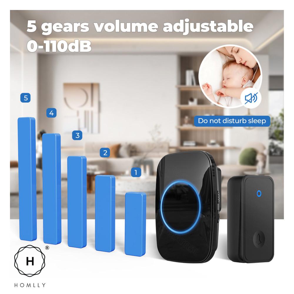 HOMLLY Self-Powered Wireless Waterproof Electric Door Bells with 60 Chimes & 5-Level Volume LED Flash