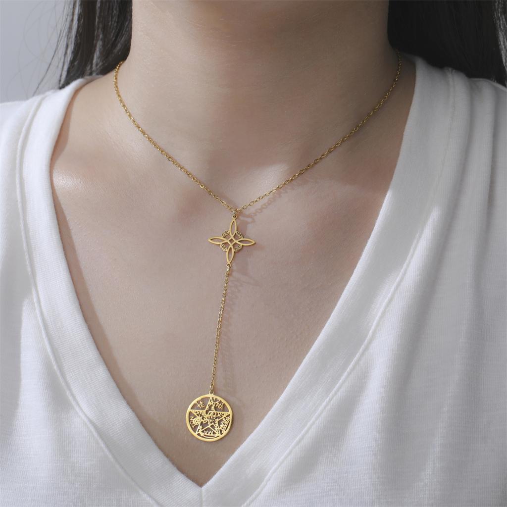 Wicca Tetragrammaton Pentacle Necklace Stainless Steel Sacred Witch Knot Pendant Chain Solomon Seal Amulet Jewelry Gifts