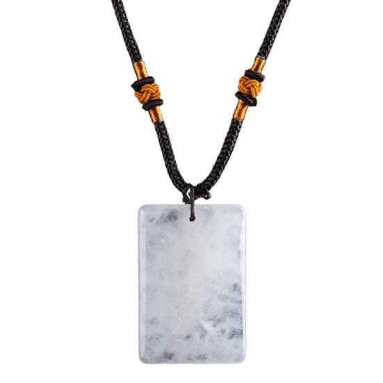 Natural Crystal Pendant Necklace Necklace, Healing Energy Stone with Adjustable Braided Rope, Polished Fake Gemstone Jewelry for Men Women Rectangle