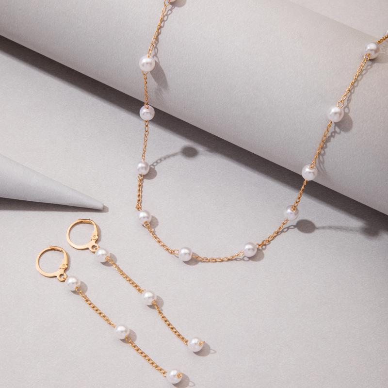 3Pcs/Set Korean Gold Color Pearl Choker Necklace Earring Set For Women Elegant Imitation Pearl Beads Clavicle Chain Zircon 2026