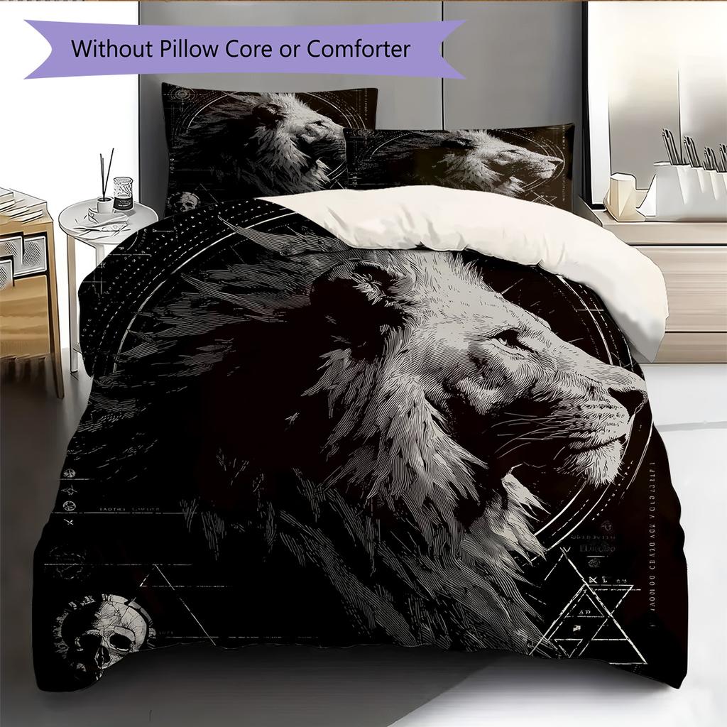 Lion Runes Pattern Bedding Quilt Set Home Decoration Gift (1 * duvet cover + 2 * pillowcase without core)