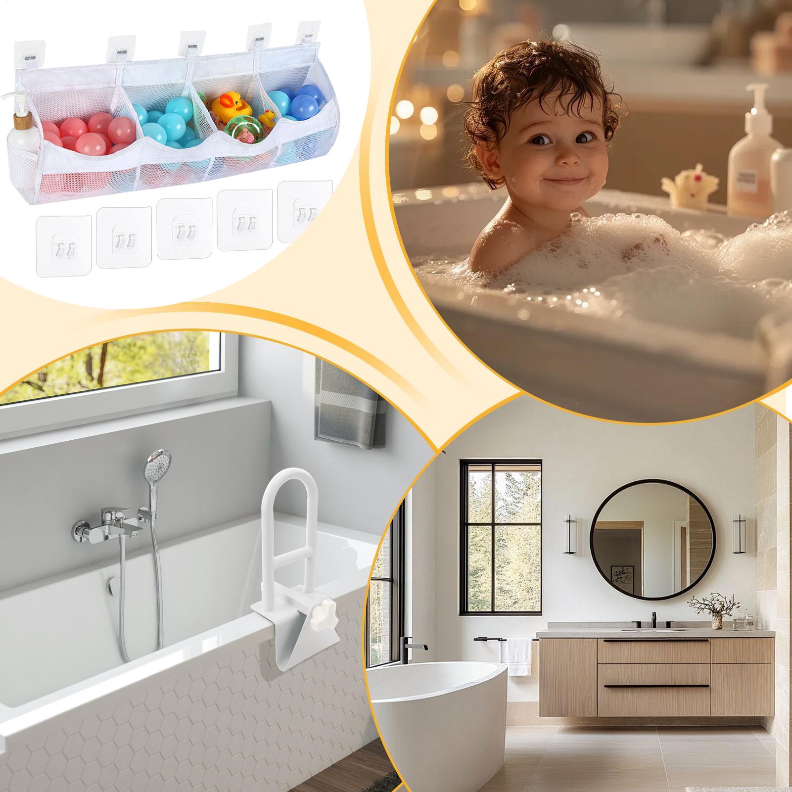

Large Capacity Bath Toys Organizer Multi-Compartment Wall Hanging Storage Bag With Drainage Holes Anti-Molds Mesh Easy Access CN