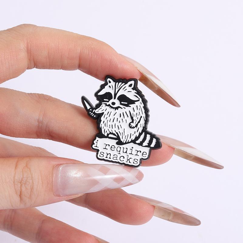 I Require Snacks Enamel Pins Cartoon Trash Panda Raccoon Brooches Lapel Badges Funny Animal Jewelry Gift for Kids Friends
