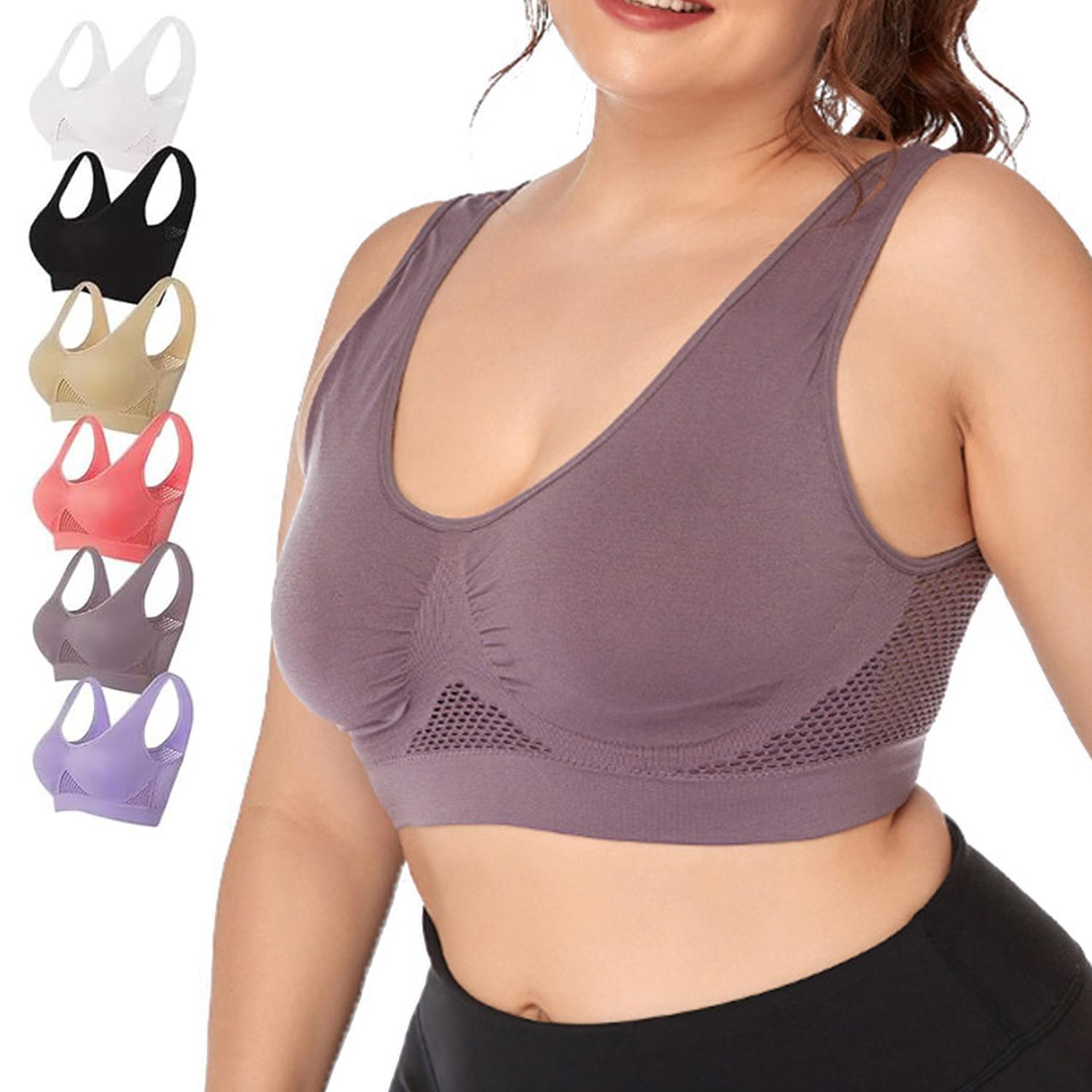Prodyšná cool liftup Air Bra, velká Air Bra Prodyšná a pohodlná síťovaná sportovní podprsenka pro ženy 5XL tmavě pastelově fialová barva