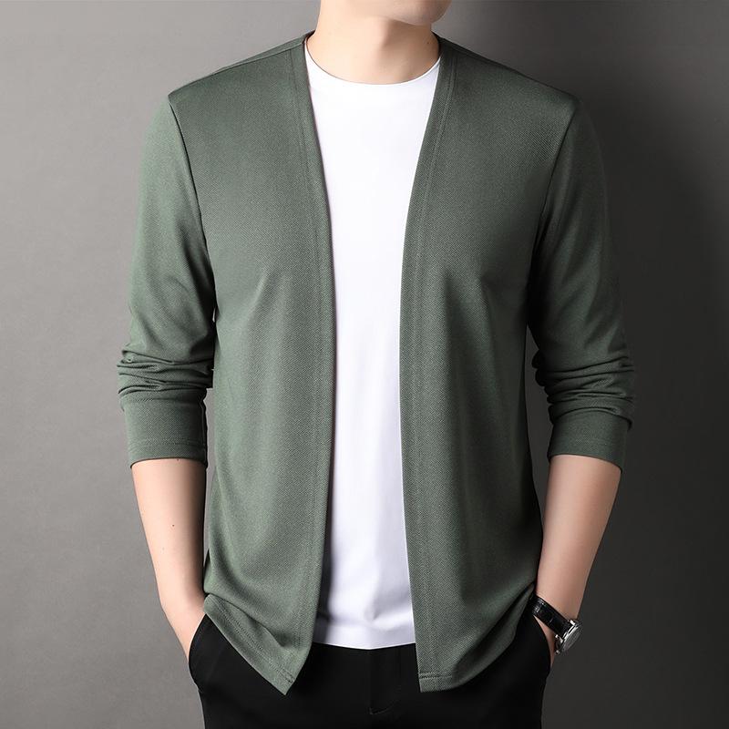 Giacca Cardigan Casual da Uomo a Maniche Lunghe Scollo a V Slim Colore Unito Ampio Sezione Sottile Top in Maglia