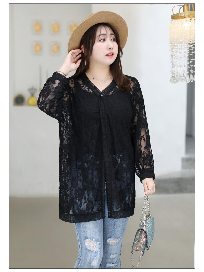

1905 Кружевной кардиган Летний топ - Женская шаль больших размеров с черным и белым солнцезащитным покрытием Верхняя одежда 4XL чёрный