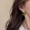 Women Olive Green Enamel Hollow Square Gold Tone Stud Earrings