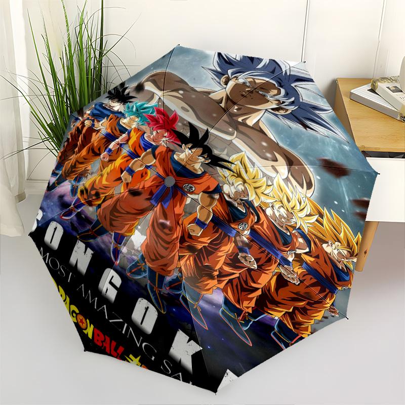 1 PC Automatic Folding Umbrella - Cartoon Son Goku Pattern Portable Foldable Design With 8 Ribs Christmas Birthday Gifts