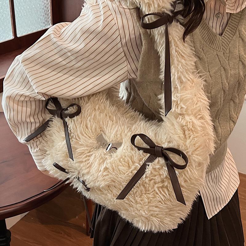 Autumn Personalized Fashion Mao Mao Bag Women's Bag High Value Bow Handbag Minimalist Lazy Shoulder Bag