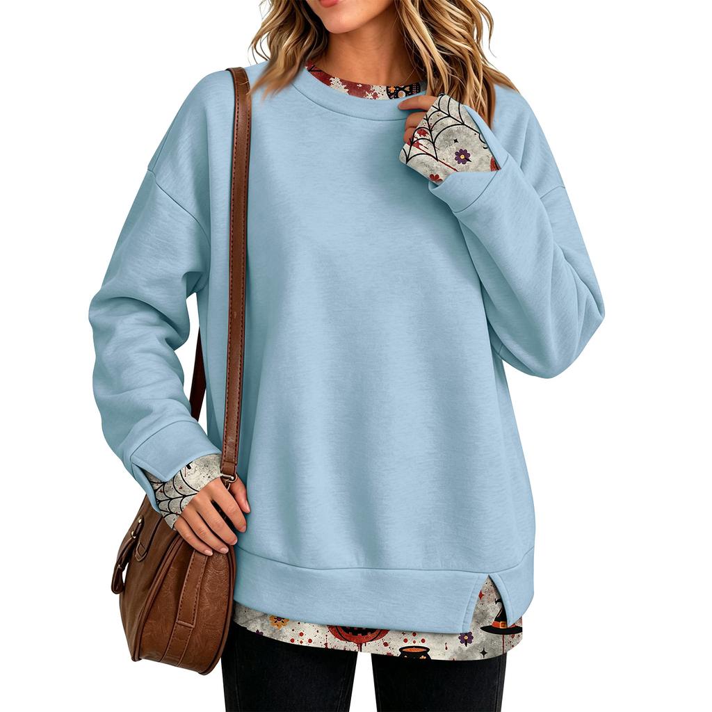 Dam Casual Leopardmönster Tvådelad Långärmad Halsringad Pullover Top