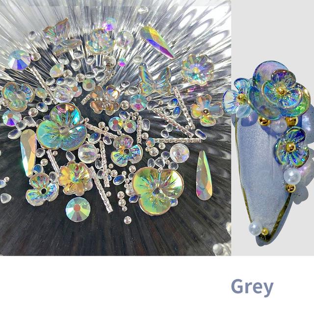 Colorful AB Crystal Flower Butterfly Nail Art Decorations Mix Metal Rivets Pearls Holographic DIY Nails Rhinestones Accessories