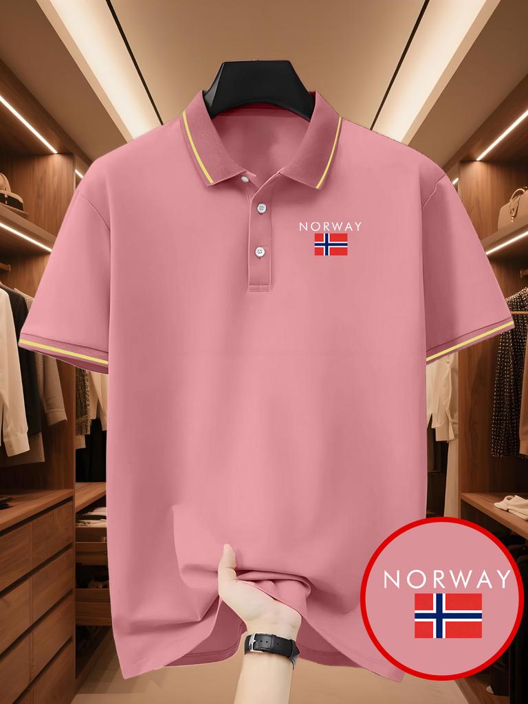 Men's Outdoor Golf Polo Shirt with Norwegian Pattern Print, Simple Polo Shirt, Business Casual T-Shirt - Short Sleeve & Collar, Daily Casual Wear