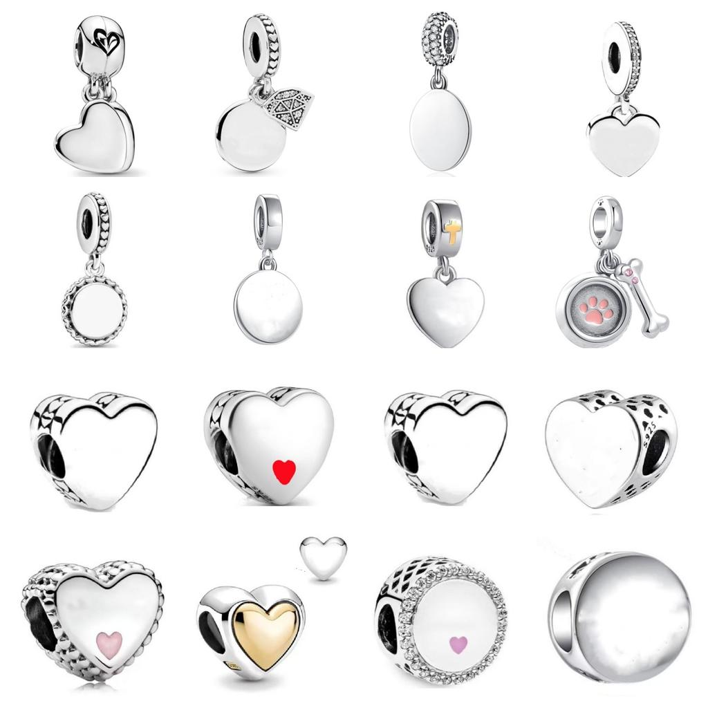 New 925 Plated Silver Beads Smooth surface Charms Fit Pan Bracelet DIY Gift Women