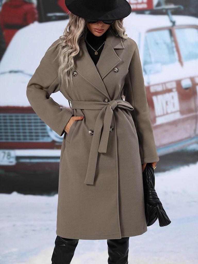 2025 Fall/Winter Women's Wool Double-Breasted Tie Coat