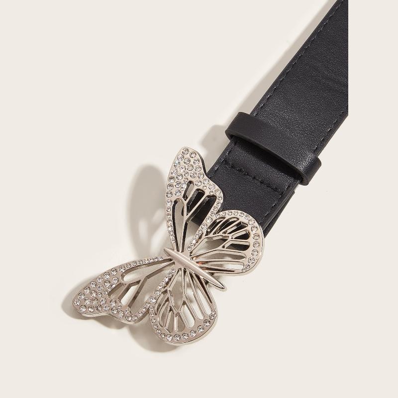 Korean-Style Exquisite Metal Butterfly Rhinestone Snap-Button Belt  Fashionable Trendy Versatile Minimalist Retro Belts
