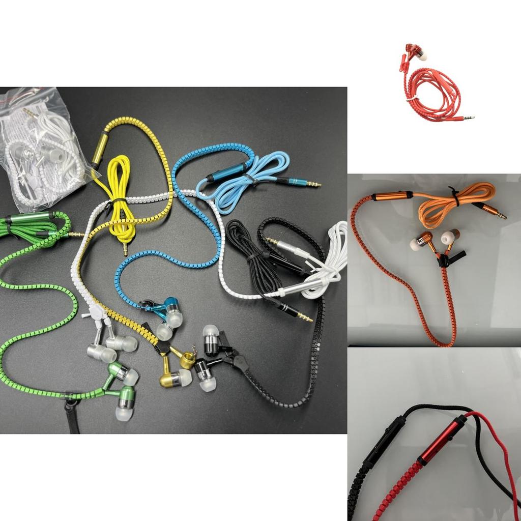 Metal Zipper Earphones With Microphone For Mobile Phone Listening And Call Control