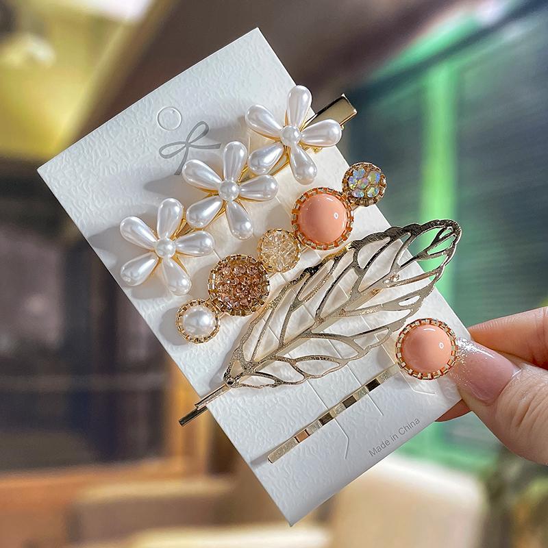 Fashion Acrylic Pearl Hair Clips Set Sweet Flower Hair Barrettes For Women Girls Korean Geometric Hair Accessories Jewelry