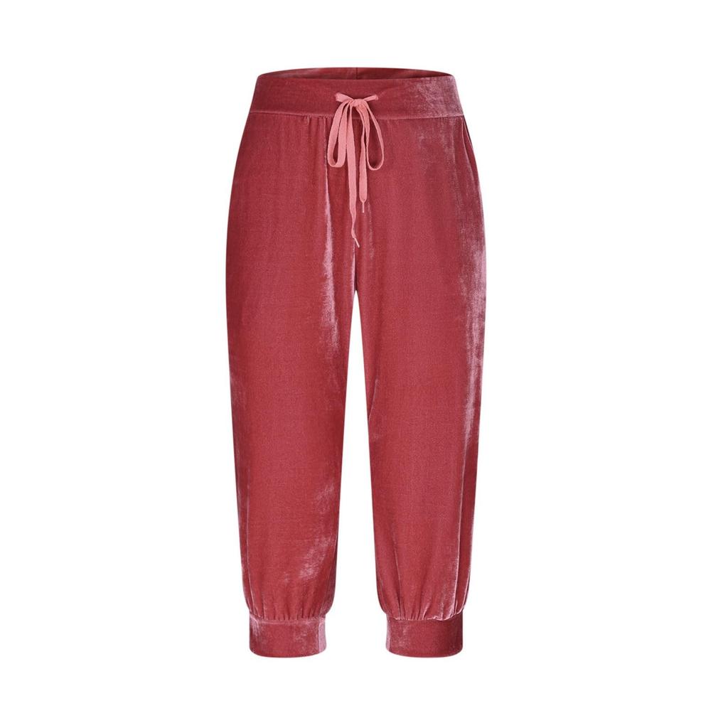 Women's Fashionable Solid Color Pocket Pants High Waist Sports Casual Cropped Pants