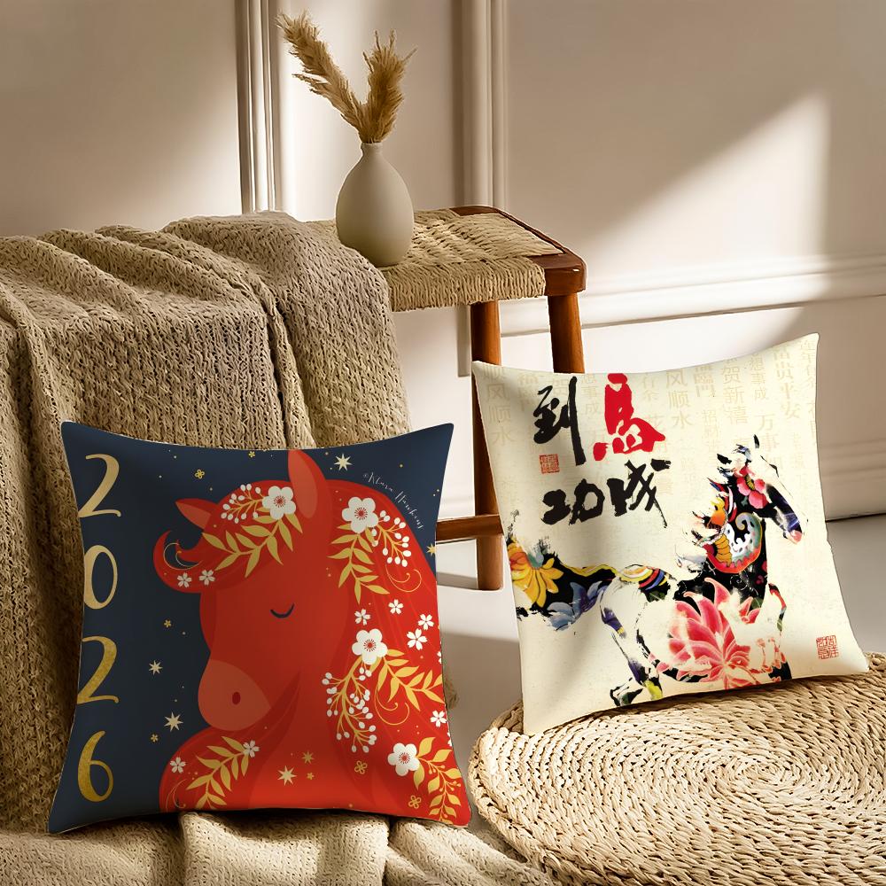 Y-Year Of The Horse Graffiti Cushion Cover Pillowcase Anti-Dustmite Living Room Sofa Decor Cushion Room