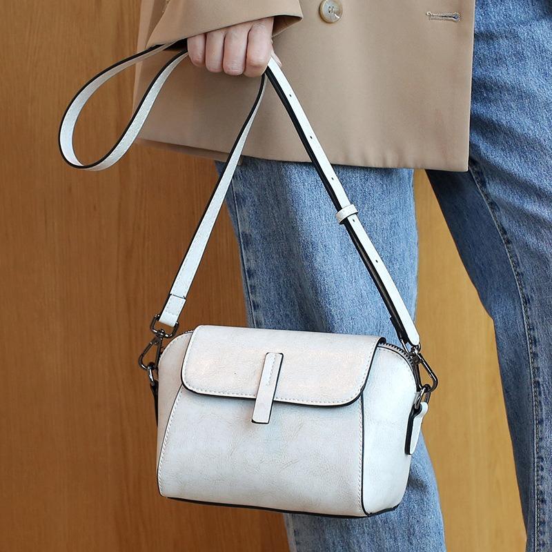 New leather women's bag oil wax cowhide shoulder bag versatile casual fashion portable messenger shell bag