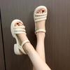 Thick High-heeled Sandals Women's 2025 Summer New Korean Version Open-toe One-word Buckle Fashion Platform Sandals Casual Beach Shoes