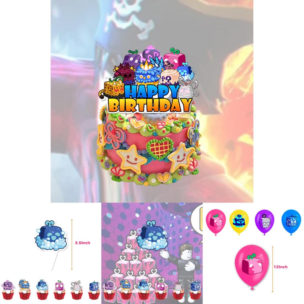 Blox Fruits Party Decorations Pirate King Game Box Flag Balloons Cake Toppers Birthday Banners Set)