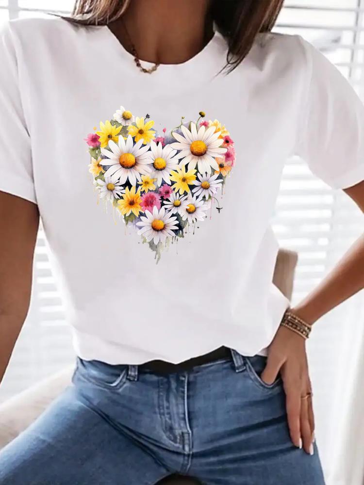 (Asian Size) Print Female Clothing T Shirt Women Fashion Tee Top leopard love heart Woman Short Sleeve Graphic T-shirts