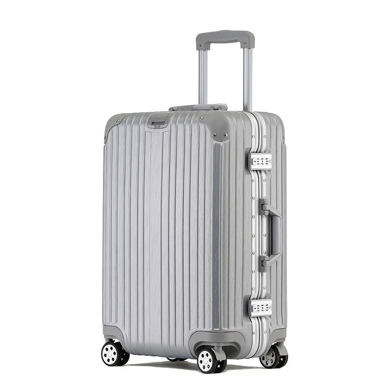 Aluminum-Magnesium Alloy Trolley Case with Universal Wheels, 24" Carry-On for Student Travel & Men's Business, with Combination Lock.