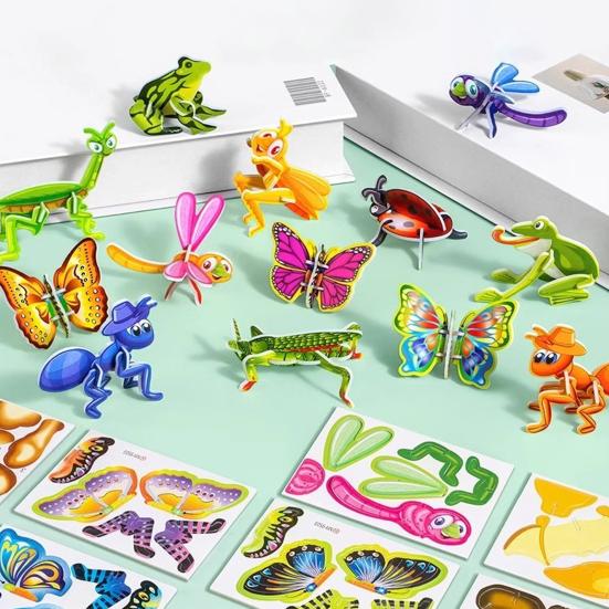 25Pcs/Set Kids 3D Puzzle Toy Cartoon Animal Dinosaur Airplane Cognition 3D Jigsaw Assembly Educational Game Kit Toddlers Boys Girls Gift