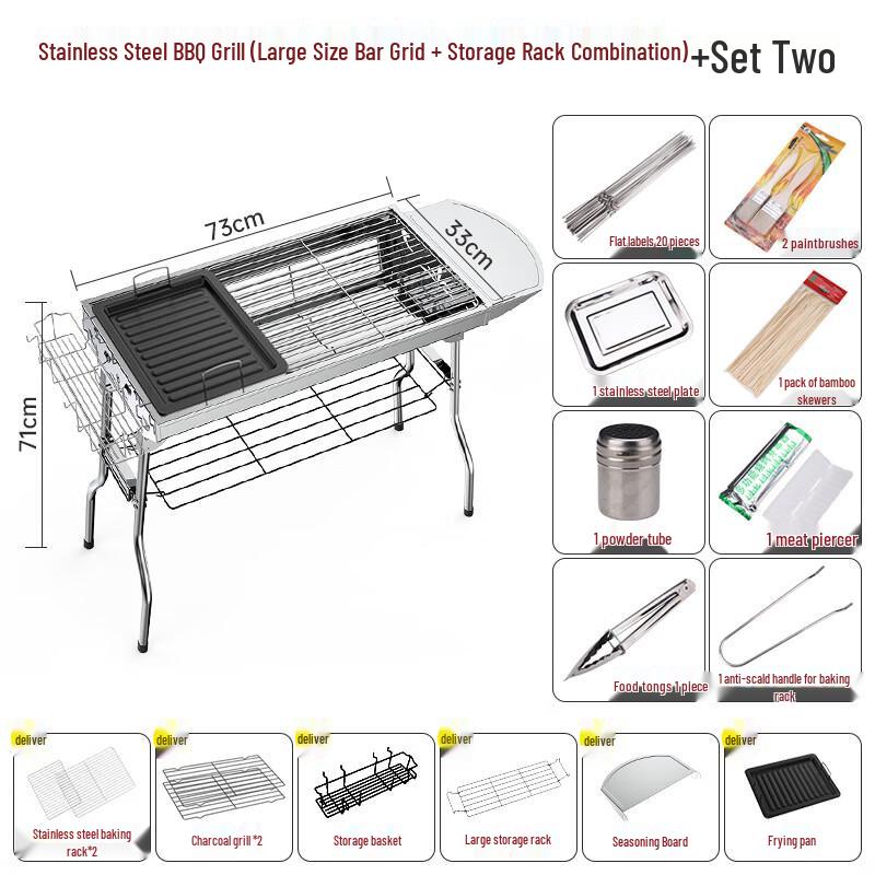 OEING Large Foldable Stainless Steel Barbecue Grill