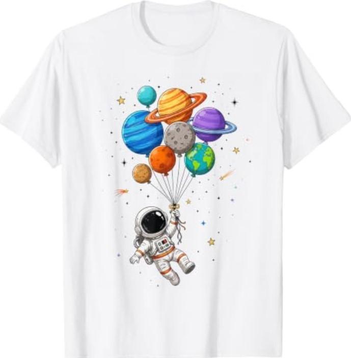 Funny Space Astronaut Balloon Planets Galaxy T-Shirt
