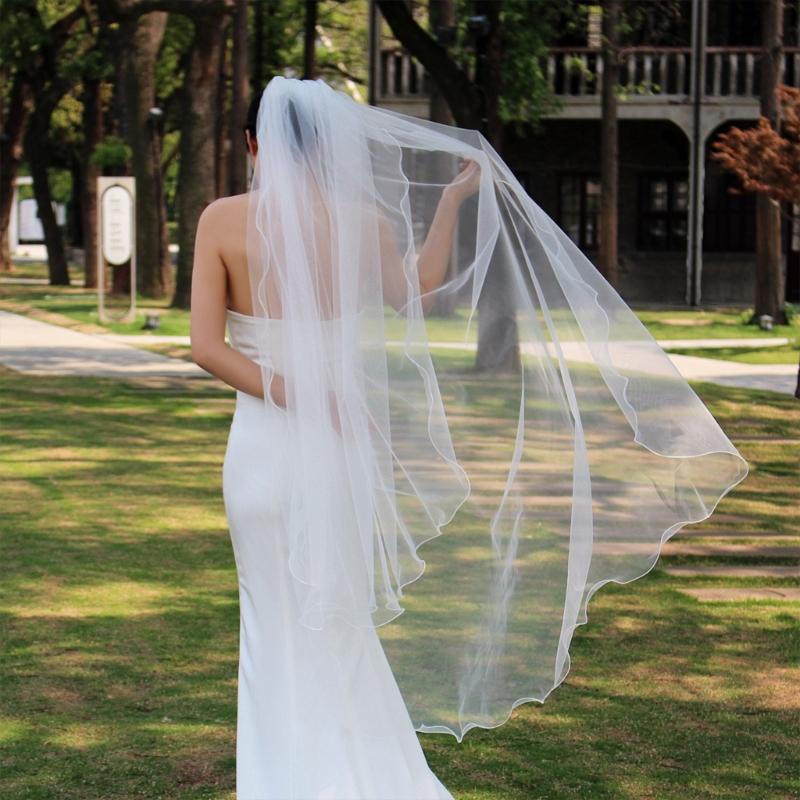 Breathable White Nylon Wedding Veil With Double Layer Rolled Hem Romance Bridal Accessory For Special Occasion