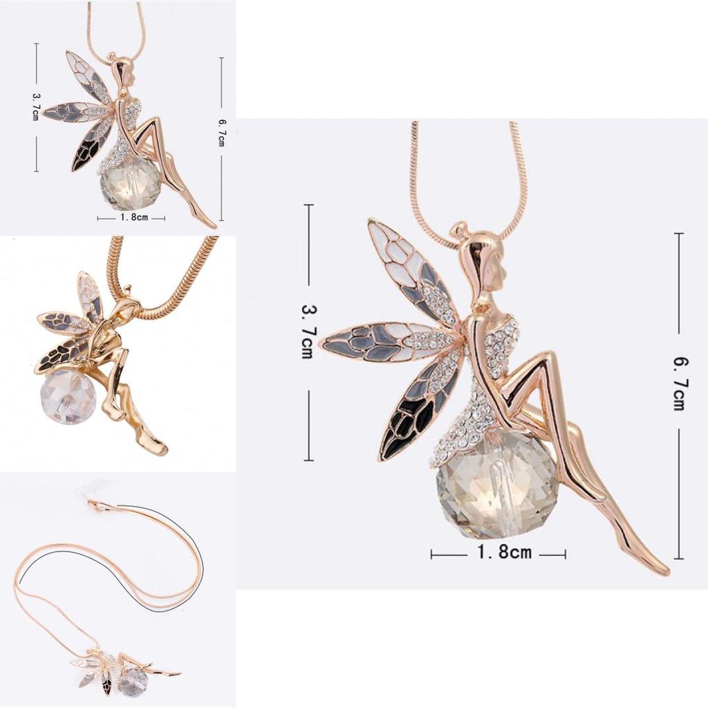 Stylish Angel Wing Pendant Necklace Floral Alloy Jewelry Gift For Women Corporate Event Souvenir