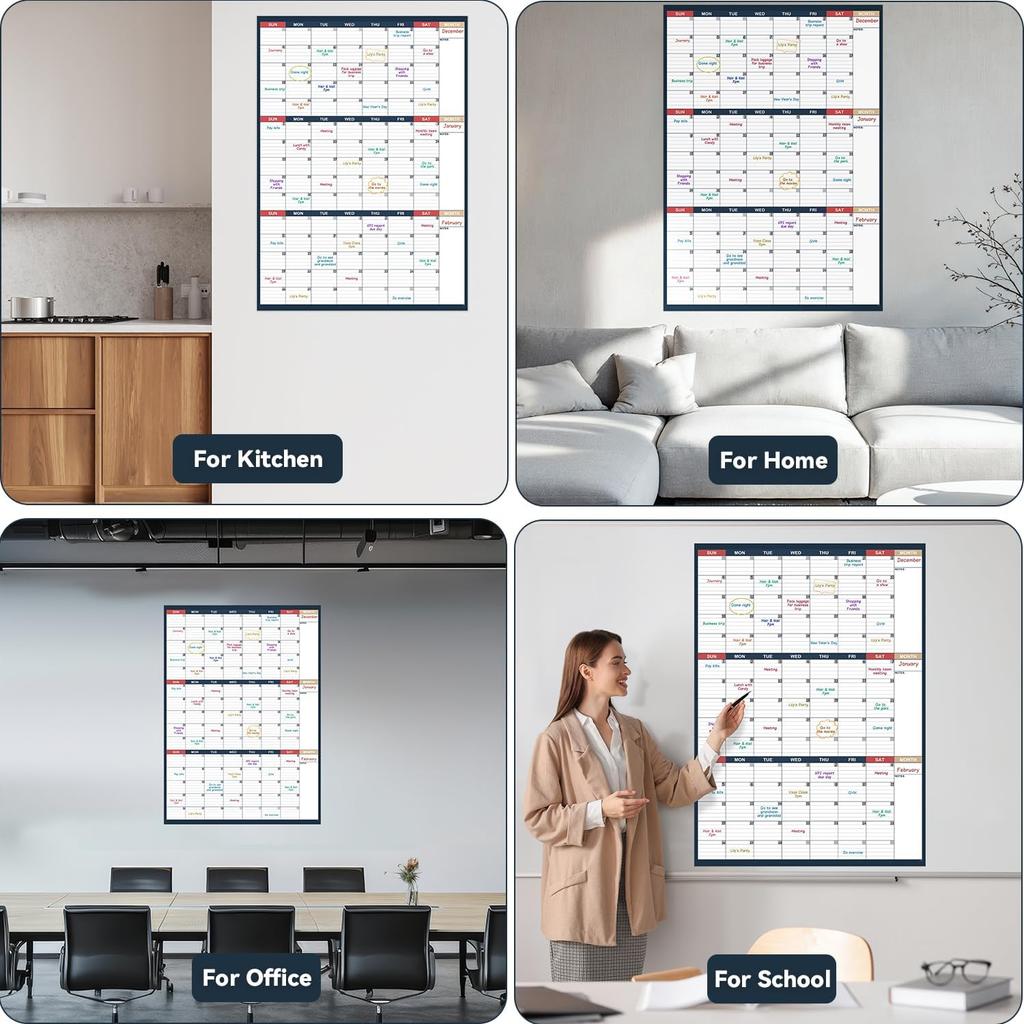 Dry Erase Calendar for Wall - Undated 3 Month Wall Calendar, 28" x 40"(Vertical), Large Wall Calendar Dry Erase for Office, Home, School