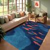 Blauer Fischmuster Wohnzimmerteppich Teppichmatte Heimdekoration Rutschfeste Bodenmatte Nordischer Stil Teppich Meereswelle Fischdesign
