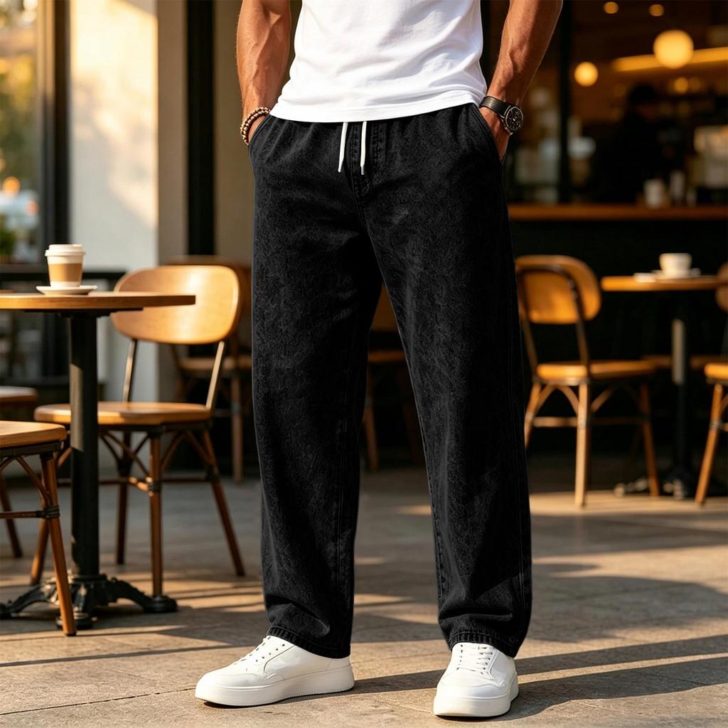 Men's Casual Loose Fit Straight Wide Leg Denim Jeans, Versatile Everyday Pants