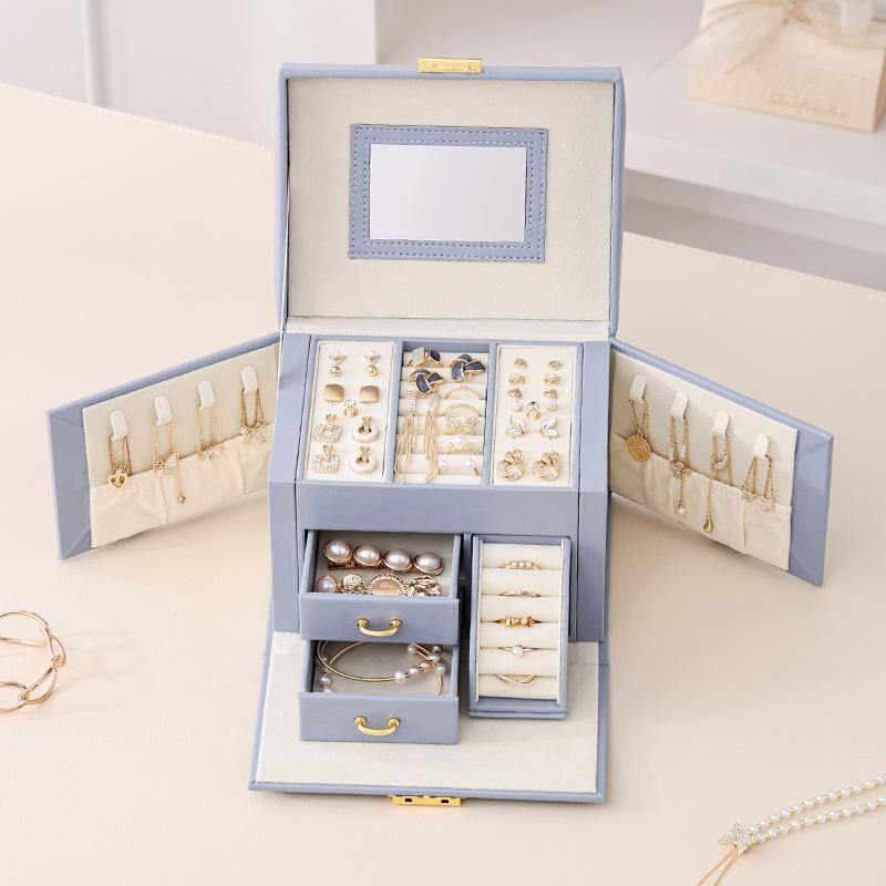 PU Leather Jewelry Organizer Boxes with Mirror Storage Box for Necklaces Rings Earrings Multi-layer Travel Jewelry Cosmetic Box