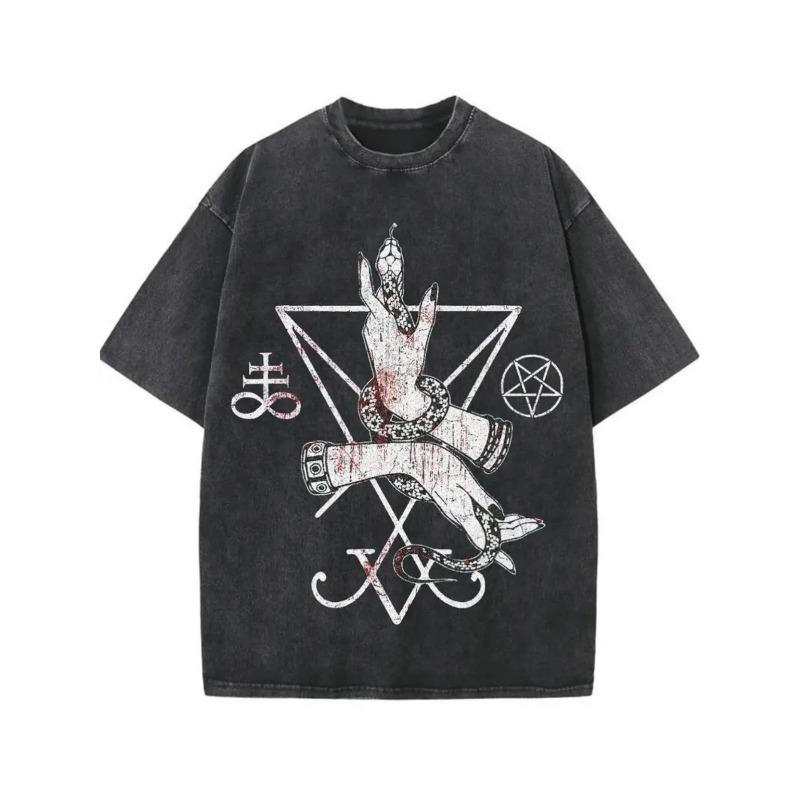 European Size Mystery Snake Symbol Men S T-Shirt | Soft And Comfortable Fashion Black T-Shirt, White Geometric Printing T-Shirt | Soft Shirt S