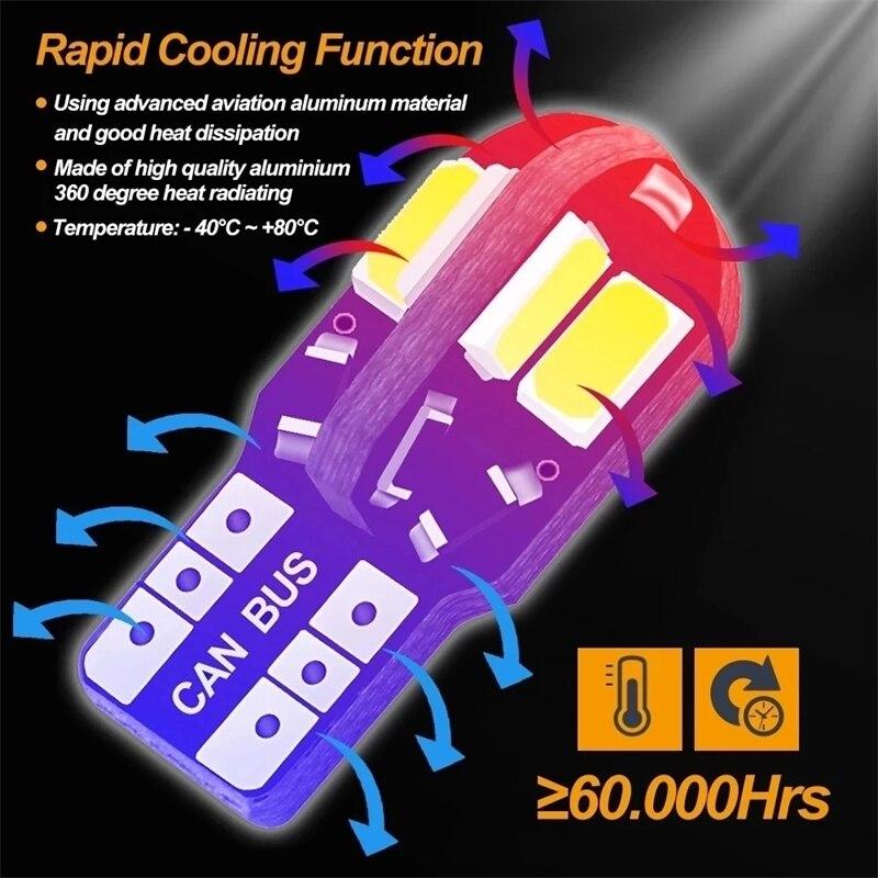 2PCS W5W T10 LED 5730 8SMD Car Interior Bulb Canbus Error Free 12V 194 168 Map Dome Lights Parking Light Auto Signal Lamp