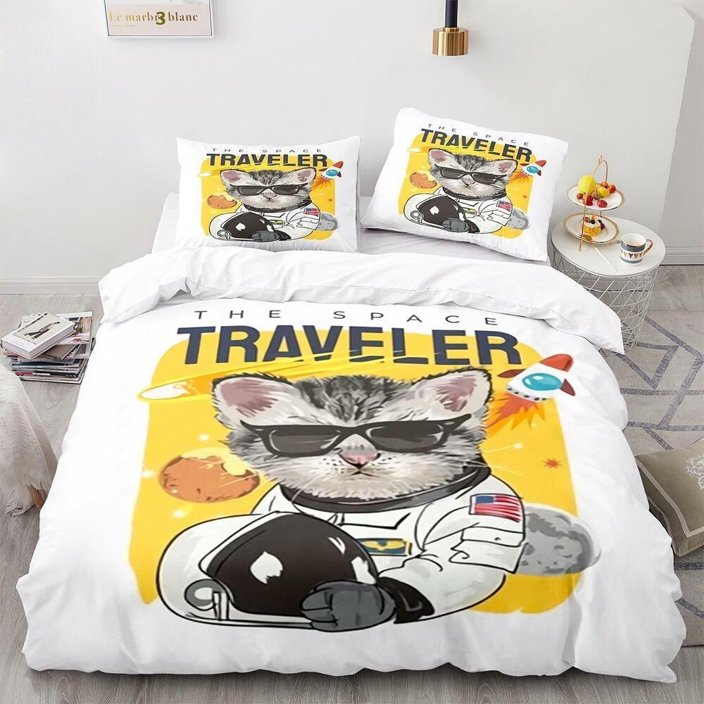 Set Biancheria da Letto 3D per Gatti King Queen Copri Letto Federa 2/3 Pezzi Animale Carino Morbido Copertura Regalo Letto Singolo Letto Matrimoniale