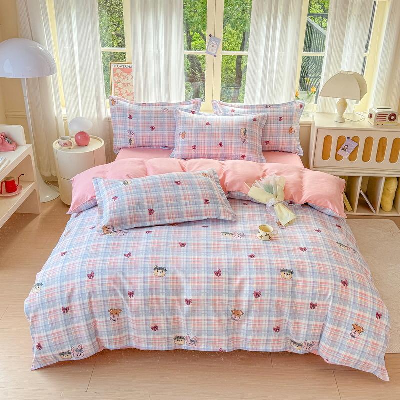 Pure Cotton Four-piece Set Thick Brushed Small Fresh Cotton Bed Sheet Quilt Cover Bed Sheet Dormitory Three-piece Set