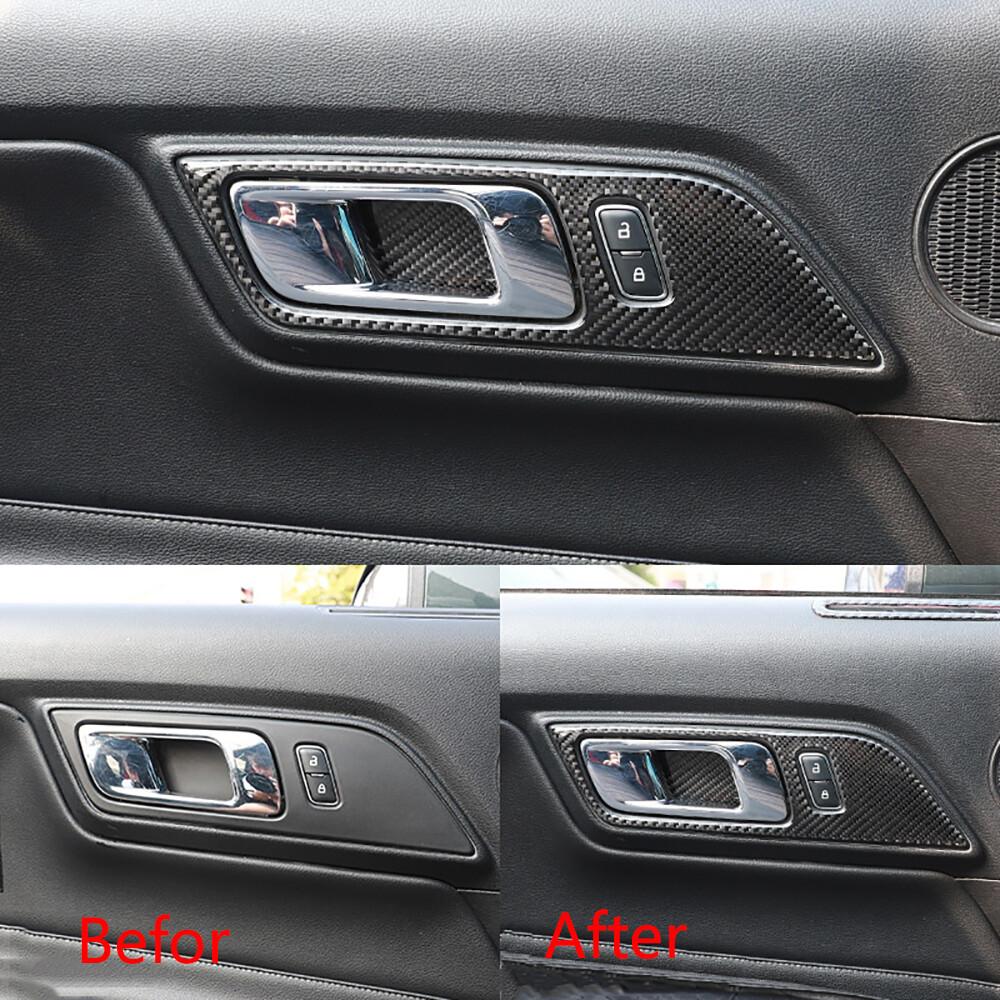 1Set Carbon Fiber Look Interior Door Handle Cover Trim For Ford Mustang 2015-21