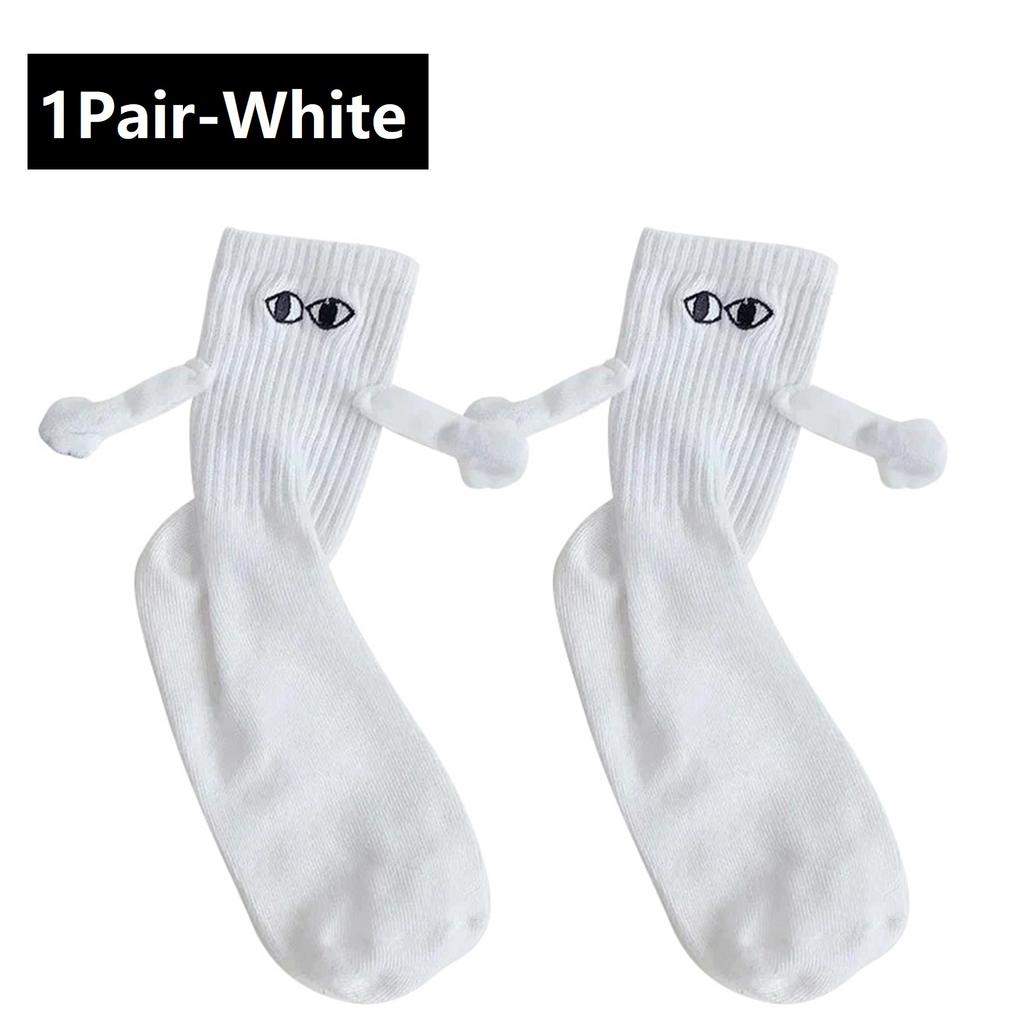 1/2Pair Fashion Socks for Adult Funny Magnetic Hand in Hand Black White  Mid-Tube Socks Cartoon Couple Socks Holiday Party Gifts